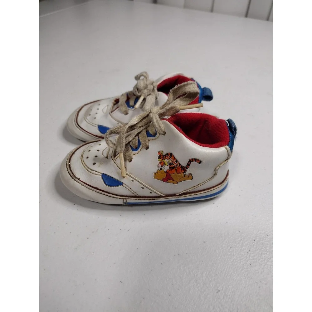 Disney Winnie the‎ Pooh Tigger Vintage Crib Shoes White Blue Red Baby Size 3